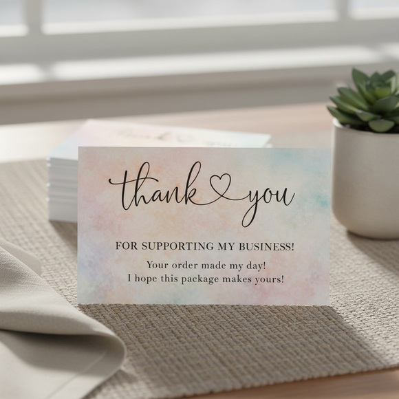 Pastel Watercolor Thank You Cards | 50 pcs | Elegant Small Business Inserts - Picture 4 of 5